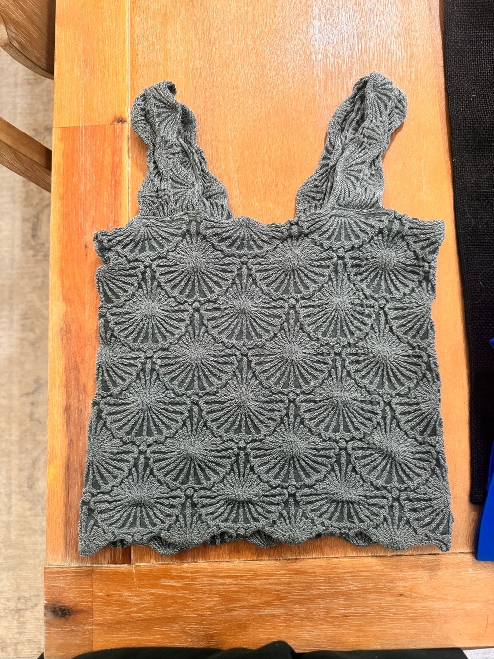 Aura Dark Gray Crochet Tank Top with Scalloped Hem